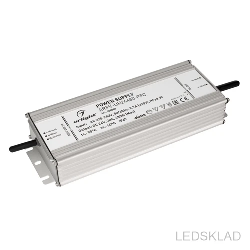 028087 Блок питания ARPV UH24480 PFC (24V 20A 480W) (ARL IP67 Металл 7 лет) 1шт. Arlight|Новизна освещения| |