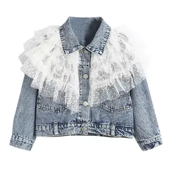 

Toddler Kids Baby Girls Long Sleeve Lace Cowboy Denim Jacket Children Spring Autumn Fashion Cardigan Outerwear Coat Clothes