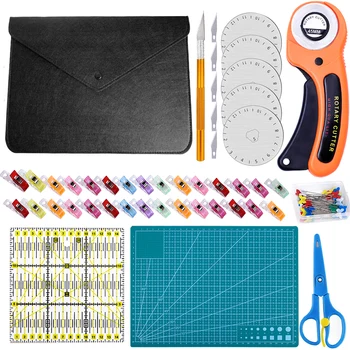 

LMDZ 96 PCS 45mm Rotary Cutter Kit Rotary Cutter Tool Kit with 5 Blades Carving Knife Patchwork Ruler Cutting Mat