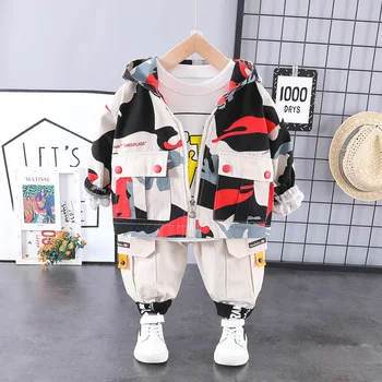 

HYLKIDHUOSE 2020 Spring Boys Clothing Sets Camouflage Coats T Shirt Pants 3 Piece Baby Infant Clothes Children Casual Costume