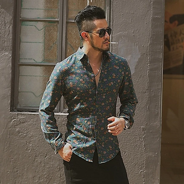 Осенняя Новая модная мужская рубашка с цветочным принтом, мужская Тонкая рубашка с длинным рукавом S5001, S5002, S5005