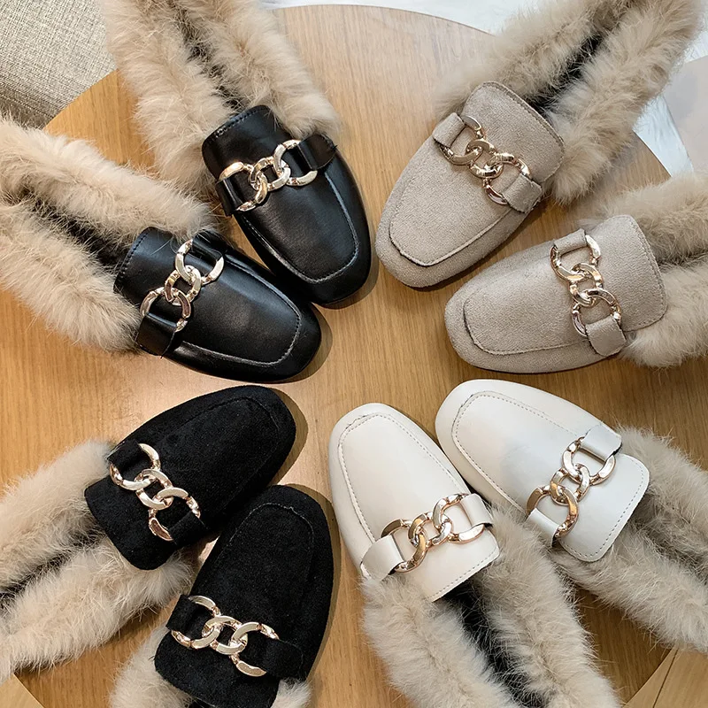 

2018 New Style Autumn Korean-style Versatile Students Women's Shoes Winter Fluffy Shoes plus Velvet Moccosins Side Scoop Bootie