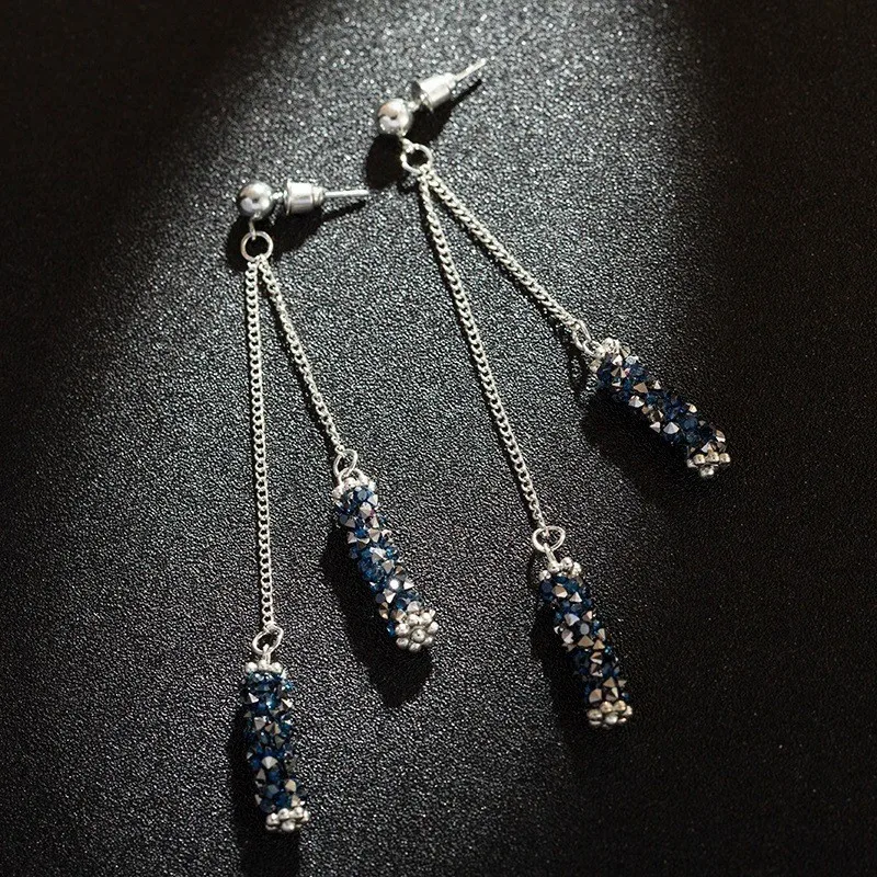 

YIMLOI JEWELRY Fashion Long Tassel Crystal Earrings Druzy Cylinder Pendant Drop Dangle Earrings for Women Wedding Party Jewelry