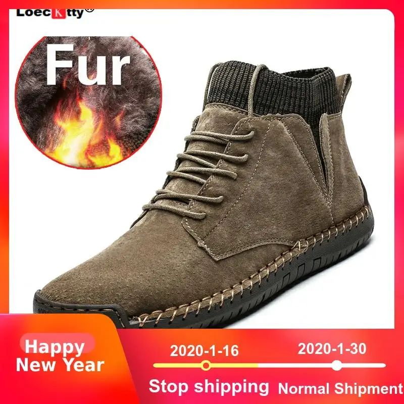 

Brand Men Snow Boots Winter Plush Warm Men Motorcycle Boots Lace-Up Non-slip Male Ankle Boots Waterproof Autumn Man Work Shoes