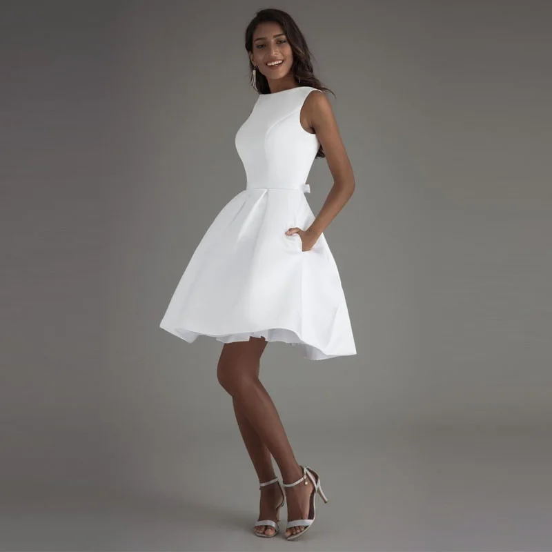 FOLOBE простое белое короткое платье с открытой спиной для свадебной вечеринки ТРАПЕЦИЕВИДНОЕ женское платье с карманом для торжественных случаев Vestidos