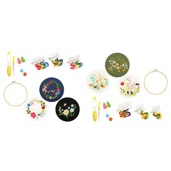 

3Set Embroidery Starter Kit with Pattern & Instructions,Cross Stitch Kit Embroidery Clothes, Embroidery Hoop, Color Threads Tool