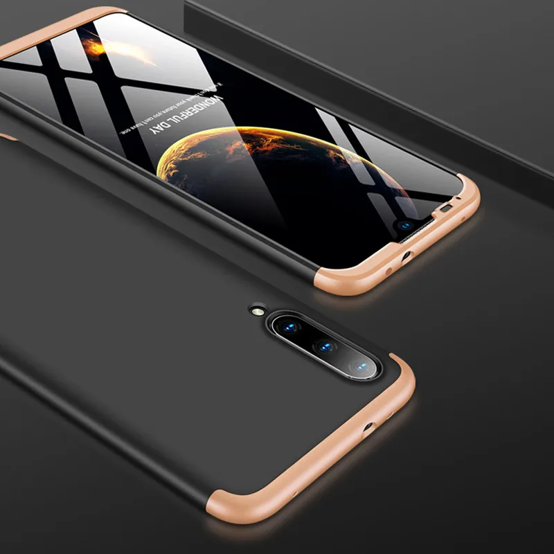 Xiaomi mi A3 CC9 CC9E чехол с защитой на 360 градусов чехол для телефона для mi 9 Lite mi A3 чехол+ стеклянная пленка для mi A3 mi CC9 - Цвет: Black and Gold