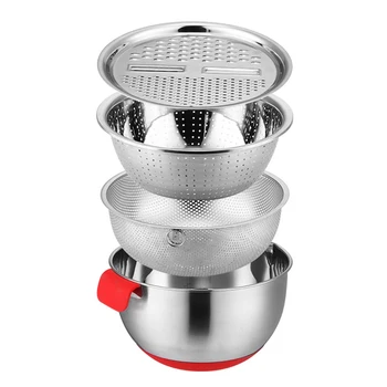 

Easy Clean Non Slip Prepping With Grater Stainless Steel Food Storage Mixing Bowl Set Leak Basin Home Kitchen Cooking Stackable