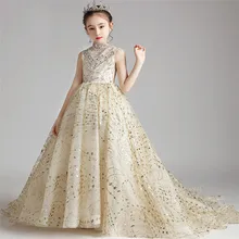 Роскошные новые модные дизайнерские Детские модельные костюмы для подиума, платье с длинным шлейфом, вечернее платье для девочек