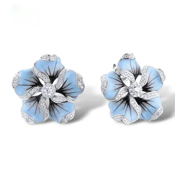 

Fashion Flowers 925 Sterling Silver Stud Earrings ceramics Earrings for Women Jewelry female Korea 5A CZ Earrings