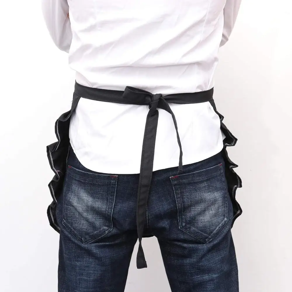 Cute Floral Short Waist Kitchen Apron Lace Half Waist Bib Maid Costume with Pocket Kitchen Party Favors for Women Waitress (Whit