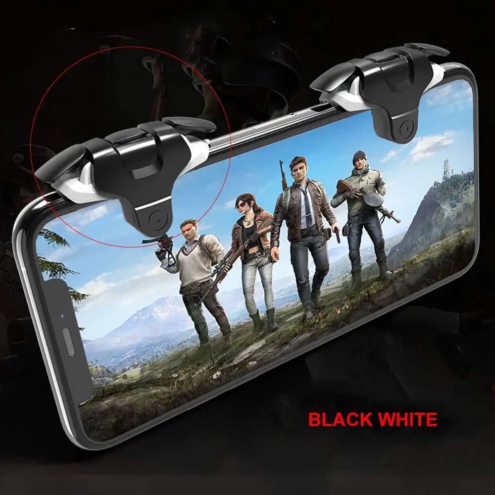 2 шт., для PUBG, для мобильных игр, кнопка стрельбы, Aim Key Shooter, контроллер, джойстик, смартфон, мобильный игровой курок, для iPhone, для Xiaomi - Цвет: black white