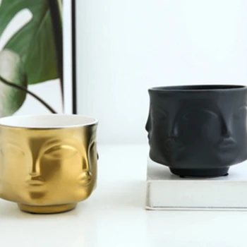

Nordic Style Ceramic Flower Pot Human Face Patterned Flower Vase