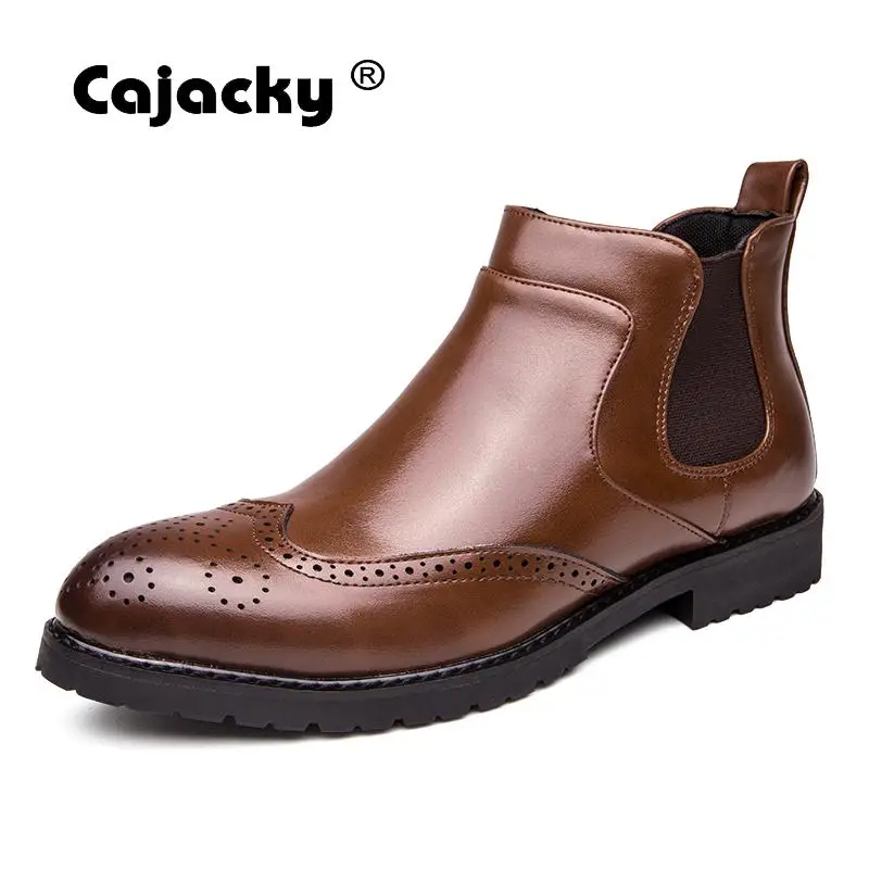 Cajacky/мужские ботинки челси размера плюс 46 45; модные мужские ботинки с перфорацией типа «броги»; цвет черный, коричневый; ботильоны для взрослых; botas hombre; высокие мужские кроссовки