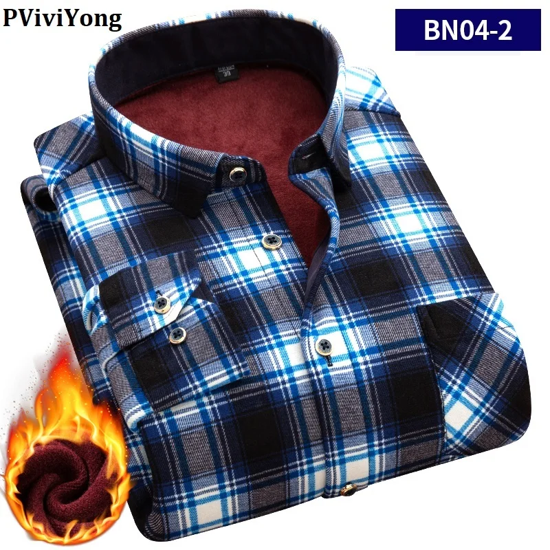 PViviYong зимняя теплая рубашка плюс бархатная утолщенная модная клетчатая рубашка с принтом с длинным рукавом мужская брендовая рубашка платье рубашка sizeL-5XL