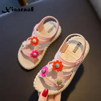 

Children Shoes Girls PU Leather Sandals for Kids Girls Flower Hollow Flats Beach Shoes Toddler Teenagers Summer Sandale 2020