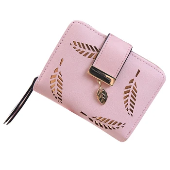 

New Fashion Female Wallet Short Paragraph Hollow Gold Leaf Small Wallet Large Capacity Wallet Women Luxury Brand Ladies Purses