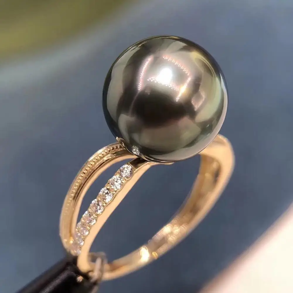 

D916 Pearl Ring Fine Jewelry Solid 18K Gold Round 9-10mm Nature Sea Water Tahiti Pearls Pearls Rings for Women Presents