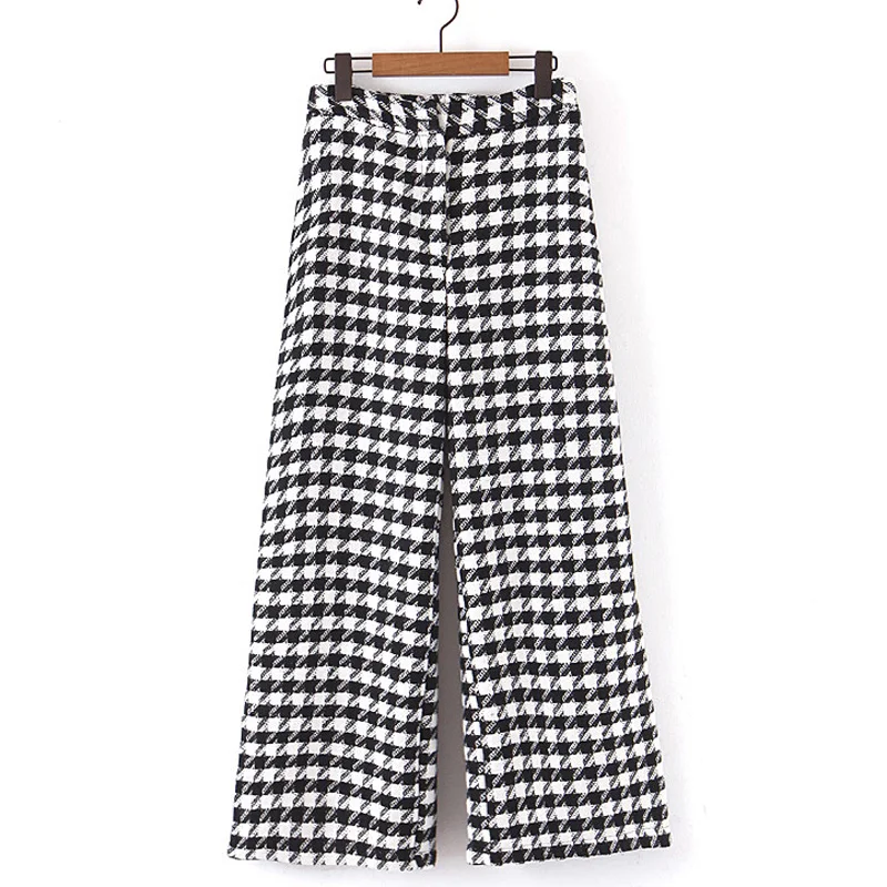 

Fandy Lokar Plaid Printed Pants Women Fashion Straight Trousers Women Elegant Zipper Pockets Button Pants Female Ladies IT