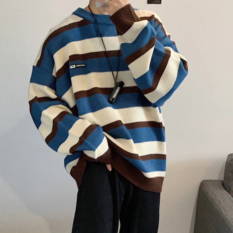 UYUK Autumn New Casual Loose Korean Version Of The Trend Of Street Stripe Stitching Knitted Men's Sweater Clothes Homme UYUK Autumn New Casual Loose Korean Version Of The Trend Of Street Stripe Stitching Knitted Men's Sweater Clothes Homme