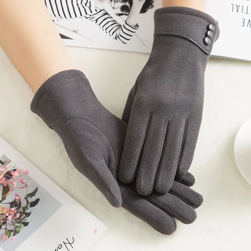 Зимние новые теплые замшевые перчатки, модные женские бархатные перчатки для холодной спортивной езды, перчатки для сенсорного экрана - Цвет: B-gray