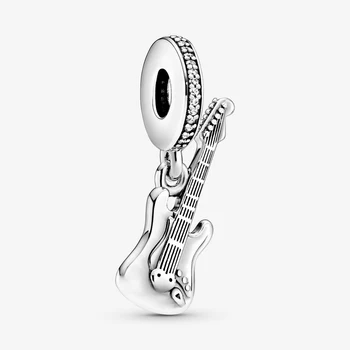

2020 Real 925 Sterling Silver Electric Guitar Dangle Charm Fit pandora Bracelet Necklace Pendant Charm DIY Jewelry Mother's Day
