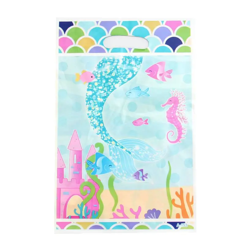 Mermaid 20 шт./лот, с днем рождения, на вечеринку, бабочка, цветок, мультфильм, тема, Лут, сумка для детского душа, для украшения девочек, сувениры, пластиковые подарочные сумки - Цвет: Mermaid