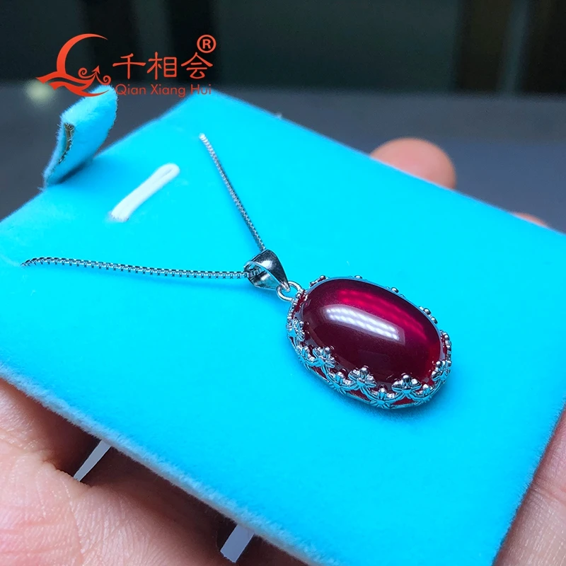 red ruby main stone  925 silver Fashion 23ct 14*19mm oval shape   Artificial  Jewelry for   Pendant Necklace