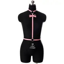 Сексуальный розовый кожаный ремень на бретельках, топ с милым бантом, пастельный Готический панковский пояс для тела, регулируемый пояс, женское белье, вечерние, Rave