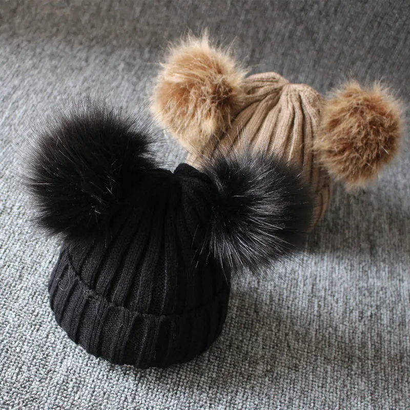 Pudcoco/детская осенне-зимняя шапка с помпонами, теплые вязаные шапки, однотонные удобные мягкие шапки для девочек и мальчиков, аксессуары