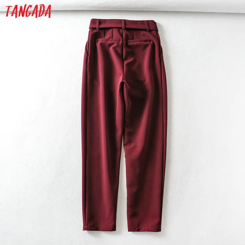 Tangada, Модный женский костюм красного цвета, брюки, брюки с прорезями, карманами, пуговицами, для офиса, женские брюки, pantalon 6A341