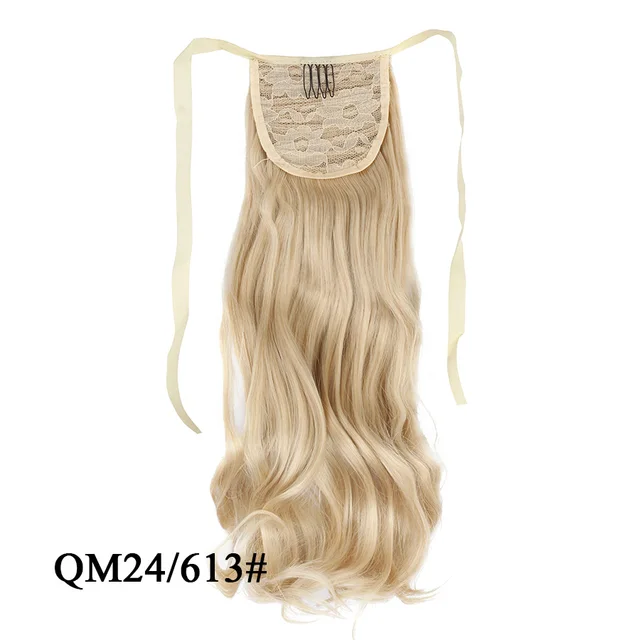 Leeons 20'' Synthetic Ponytail Hair pieces Heat Resistant Fiber Straight Ribbon Clip In Hair Extension 21 colors Brown Black qm 24 613