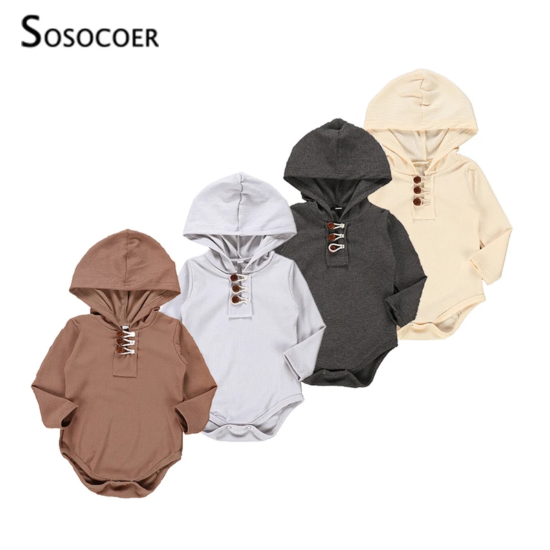 SOSOCOER/комбинезон для новорожденных; Однотонный комбинезон с длинными рукавами и капюшоном; Одежда для младенцев; сезон весна-осень