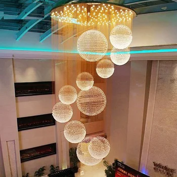 

Round Stairs Pending Lighting Fixtures LED Hanging Lamp Villa Lampen Duplex Crystal Lustre Lamparas De Techo Colgante Moderna