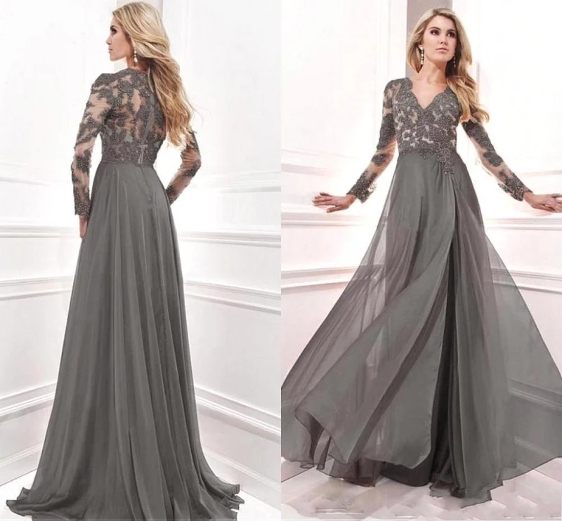 

2020 New Collection Evening Dresses Formal Gown Prom Dresses With Lace Appliuqes Long Sleeve V Neck Vestidos de Festa