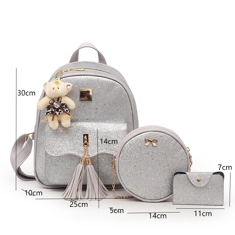 High Quality Women Pu Leather Backpacks Fashion 3 Pieces Set School Bags for Teenager Girls Casual Female Travel Laptop Backpack