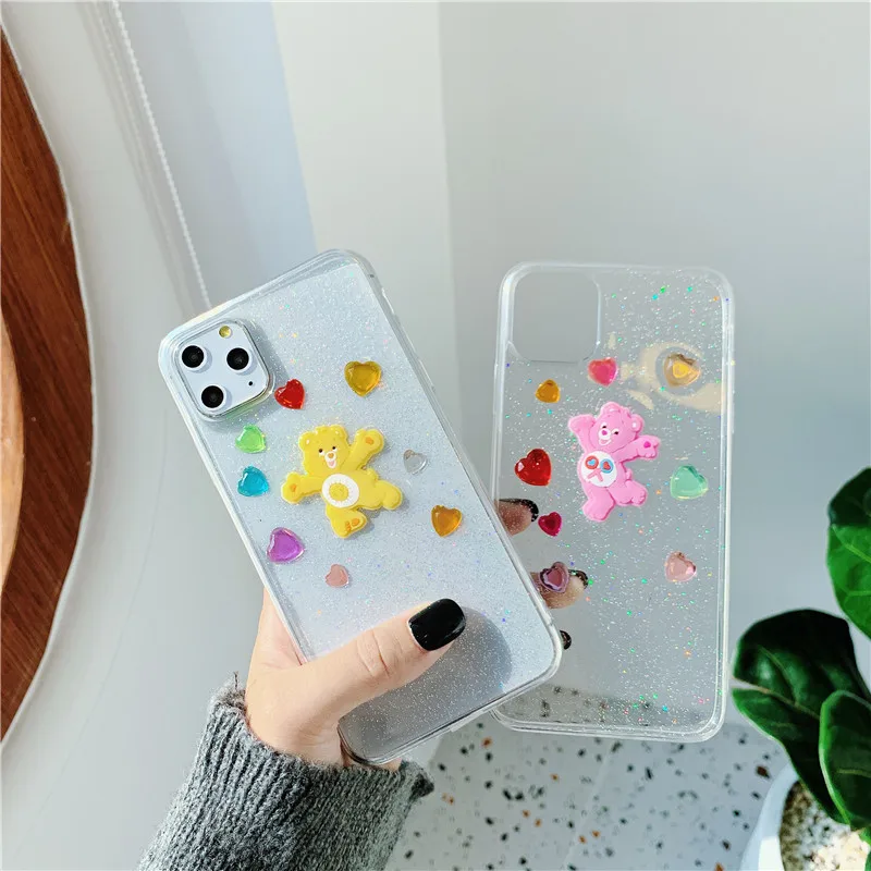 Корейский чехол для телефона с радужным медведем для iphone X XS MAX XR, блестящий силиконовый чехол с сердечком для iphone 11 Pro Max 6s 6 7 8 Plus, чехол