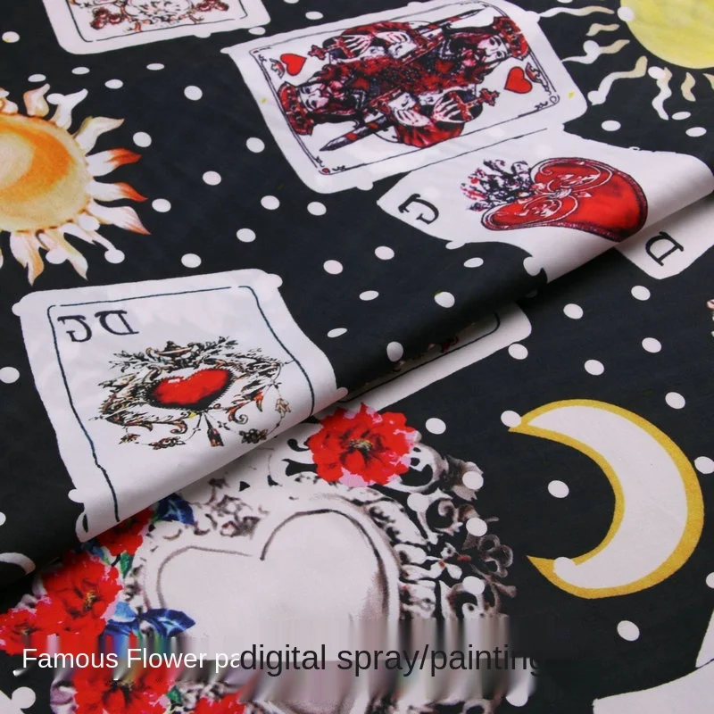Natural Cotton Black Playing Card Printed Fabric Cloth Brand Fashion Design Parent-child Diy Sewing Fabrics for Dress Material