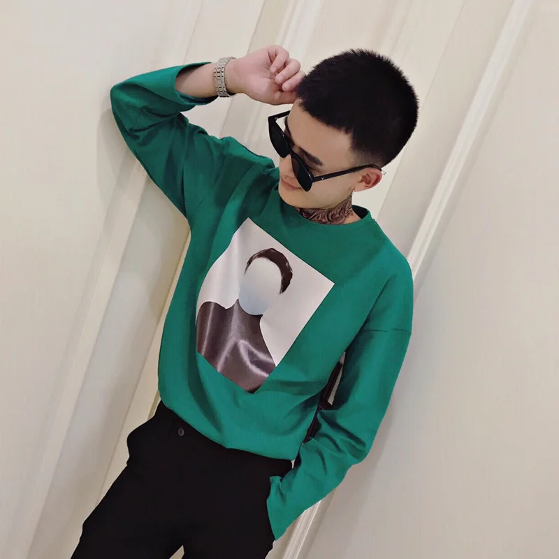 

Long-sleeved T Shirt Men Fashion Characters Printing Solid Color Casual O-neck Tshirt Man Streetwear Hip-hop Loose T-shirt M-3XL