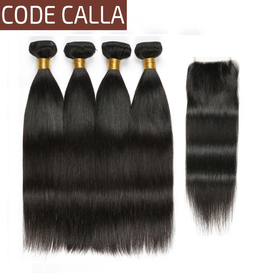 

Code Calla Straight Bundles Malaysian Hair Bundles With Lace Closure 100% Unprocessed Raw Virgin Salon Human hair Extensions