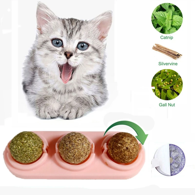 3 шт./компл. самоклеящаяся вращающаяся кошка Silvervine Lick Ball для кошек настенное крепление молярный Прорезыватель игрушка для питомца кота Прорезыватель игрушка для собак, очищающая зубы