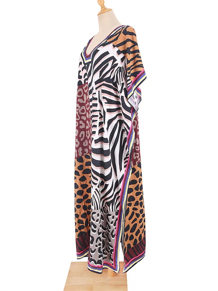 swim suit cover Over Size Chiffon Beach Cover-Up Leopard Print Patchwork Boho Dress Pareos Beach Wear Swimsuit Cover Up Maxi Dress Robe De Plage bikini cover