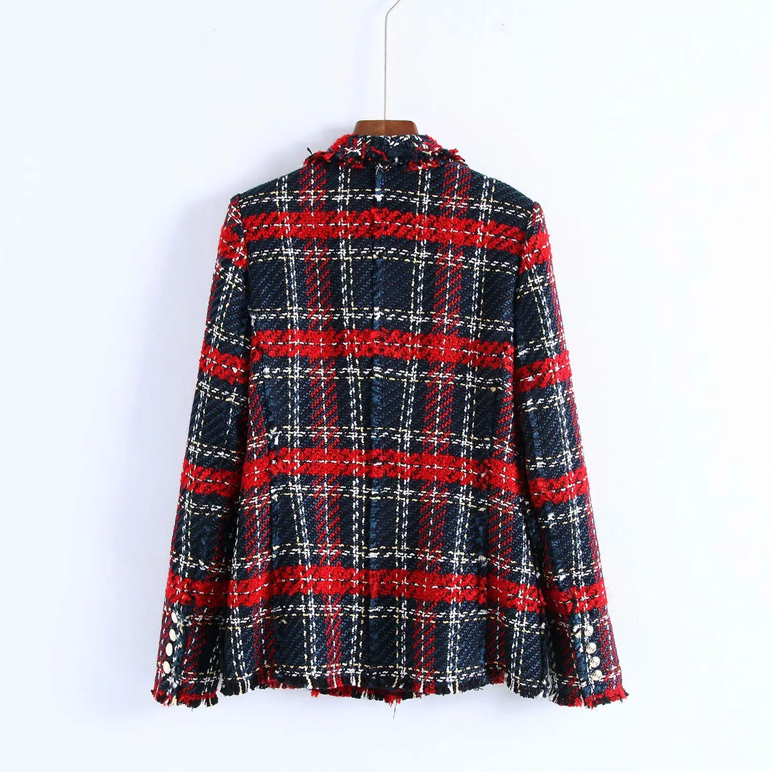 Зимний Красный Клетчатый твидовый Блейзер пальто винтажный плотный офисный