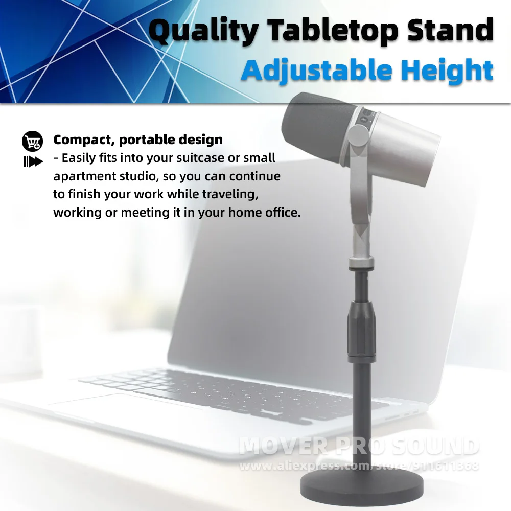 Adjustable Height Table Desk Style Microphone Stand For SHURE MV7 MV 7 Mic Tabletop Extending Desktop Holder Boom Mount Bracket