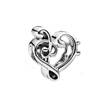 

Free Shipping Authentic 925 Sterling Silver Heart Treble Clef Charms Fit Original Pandora Bracelets For Women DIY Jewelry Beads