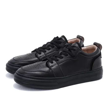 

Genuine Leather White Casual Men Shoes Lace Up Luxury Flat Sneakers England Style Autumn Winter Vintage Hip Hop Platform Shoes