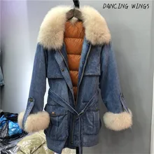 New Fashion Real Fox Fur Collar Coat Women Winter Jacket Detachable Duck Down Liner Denim Jacket Natural Fur Coat