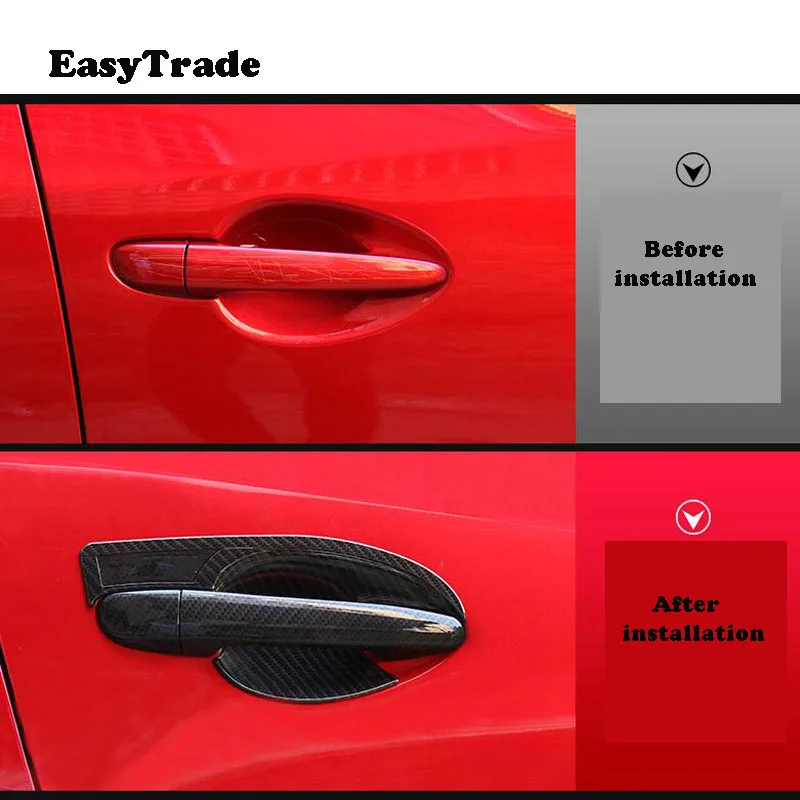 Car Styling Carbon Fiber Door Handle Wrist Cover Trim With Smart Hole Protector For Mazda 3 2020 Accessories Car Accessories