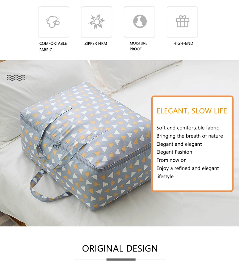 Nordic Style Waterproof Foldable Storage Bags Quilted Blanket Clothes Bag Big Size Oxford Fabric Travel Luggage Organizer Bag