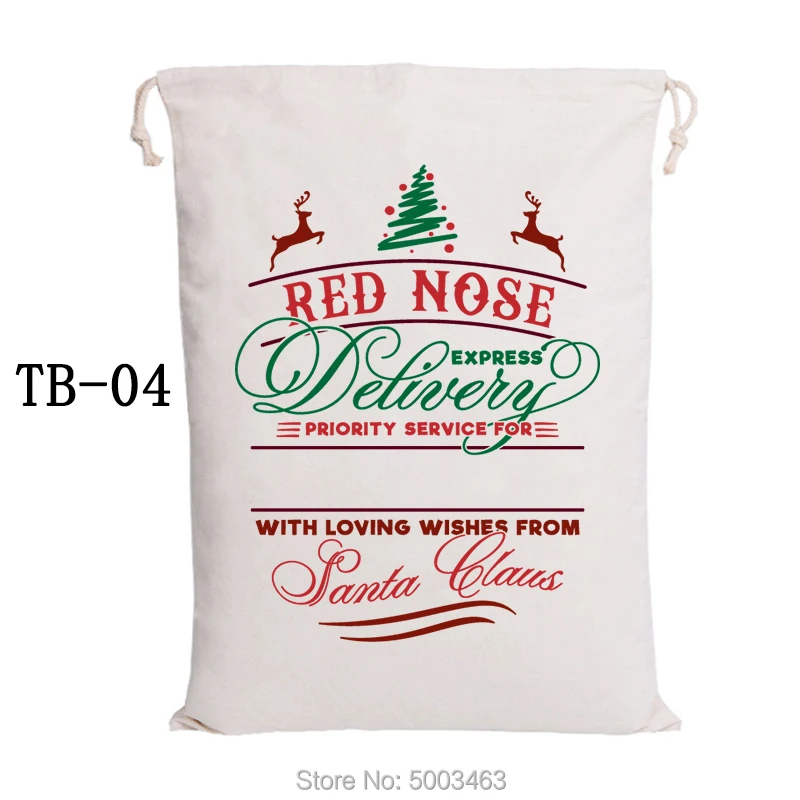 

Drawstring Gift Sack Christmas Bag 30pcs/lot Canvas Candy Cane Bags Santa Claus Bags Customized Santa Sacks Party Decoration